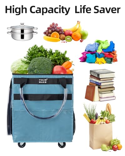 Reusable Grocery Bag on Wheels, Rolling Tote, 46 LBS, Small - color: Blue, size: Small