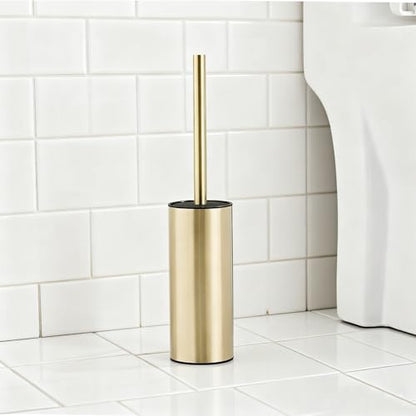Toilet Brush and Holder Set, NEWRAIN 304 Stainless Steel Toilet Brush with Long Brush Handle, Brushed Gold Toilet Scrubber and Covered Holder, Round Design Sturdy and Space Saving, Covered Brush - color: Brushed Gold