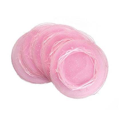 100Pcs 9.8 Inch Round Organza Bags Drawstring, Tulle Circles Baby Shower Wedding Party Favor Gift Bags Sheer Jewelry Candy Pouch (Pink) - color: Pink