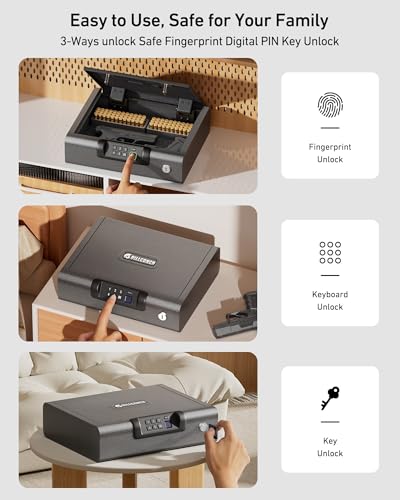 BILLCONCH Large Gun Safe Biometric Fingerprint Handgun Pistol Safes - color: Black, size: 10"x 12"