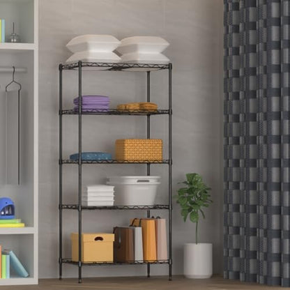5 Tier Standing Metal Wire Shelving Unit, Adjustable Height, Storage Shelf Units for Laundry Bathroom Kitchen Pantry Closet (11.6" D x 21.2" W x 49" H inches, Black) - size: 11.6" D x 21.2" W x 49" H