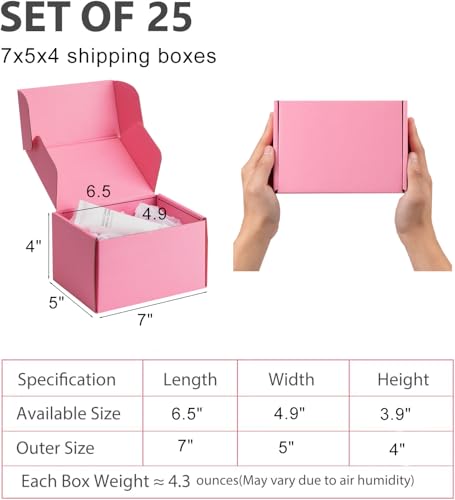 7x5x4 inch Pink Shipping Boxes for Small Business- Set of 25 - color: Pink, size: 7x5x4 Inch