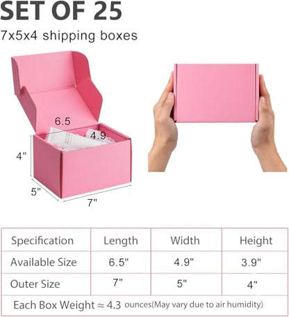 7x5x4 inch Pink Shipping Boxes for Small Business- Set of 25 - color: Pink, size: 7x5x4 Inch