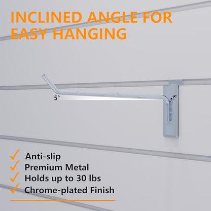 4" Slatwall Hooks Chrome Metal, 25pcs Silver Slat Wall Accessories - color: Chrome, size: 4 Inch