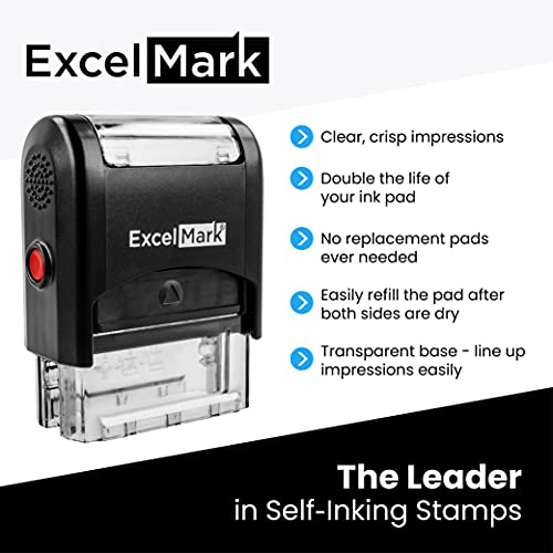 ExcelMark Custom Self Inking Rubber Stamp - Up to 3 Lines - with Refill Ink (A1539) - size: 9/16" x 1-1/2"