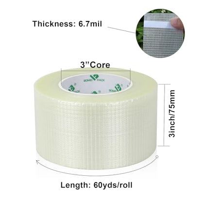 BOMEI PACK 1 Pack Reinforced Filament Packing Tape 6.7Mil x 3 inch x 60yds