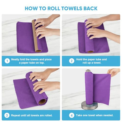 AIDEA Microfiber Cleaning Cloth Roll-75PK, Purple Paper Towels, 11.5"×11.5" - color: Purple