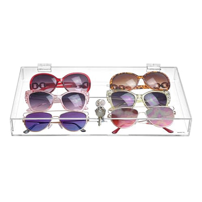 MOOCA Premium Acrylic Lockable Eyewear Display Case, Pocket Knife Display Case, Ideal for Watch Pin Badge, Dual Display Options, Elevated or Flat - color: 2) Regular W/O Velvet Pad