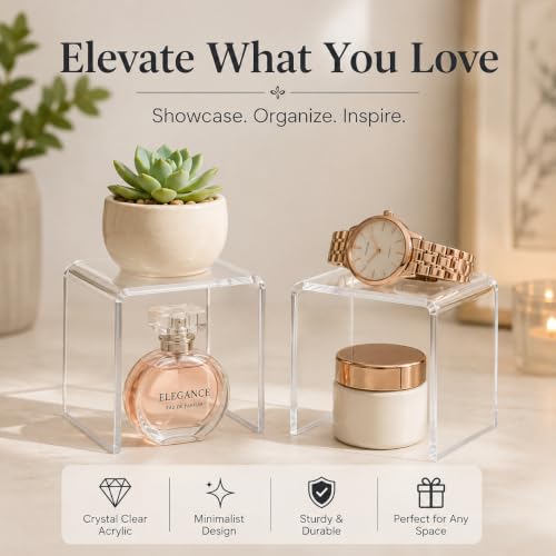 Clear Acrylic Display Stands Set of 2 - 4 Inch Tall U-Shaped Display Risers - Tabletop Display Stands for Collectibles, Jewelry, Retail Displays, Cupcakes, Craft Shows, Weddings & Home Décor