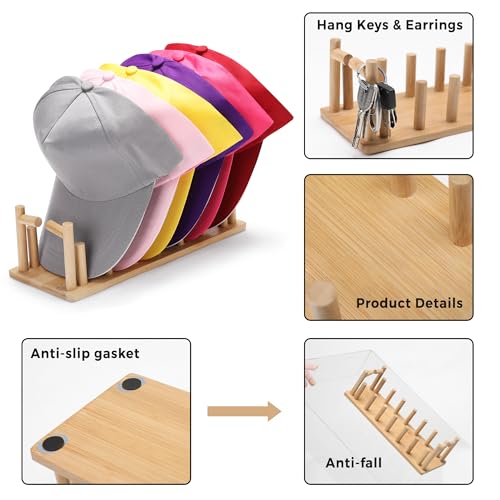 Bamboo Hat Rack – 1-Pack Hat Organizer for Baseball Caps, Free-Standing Hat Holder for 18 Caps, Ideal for Closet, Bedroom, Dresser