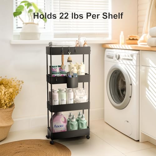Pipishell 4 Tier Slim Storage Cart with Wheels, Laundry Cart, Black - color: Black, size: 4-Tier