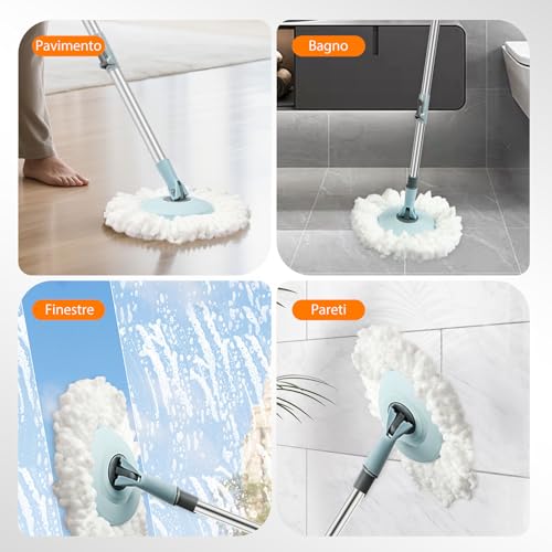 Mop Buckets for Floor Cleaning 360° Spin Wringer Separate Dirty Water with Replaceable Microfiber Mop Head Wet and Dry Suitable for Office and Home Use,Blue
