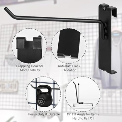 AccEncyc Gridwall Hooks - 4 Inch Heavy Duty Black Display Hooks for Grid Wall Panel Hanging (12Pcs) - size: 12Pcs