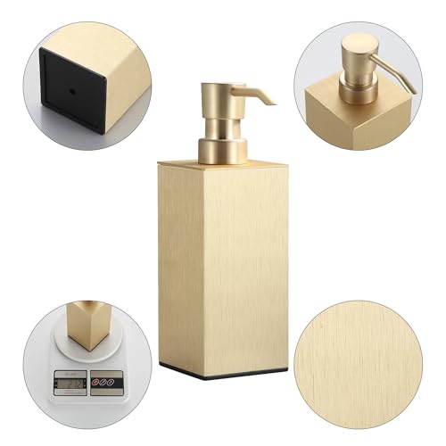BGL Soap Dispenser Brushed Brass, Refillable Square Soap Dispenser with Premium Aluminium, Rustproof Countertop Soap Dispenser for Bathroom, Kitchen, Home, Hotel – 240 ML - color: Brushed Brass - Countertop