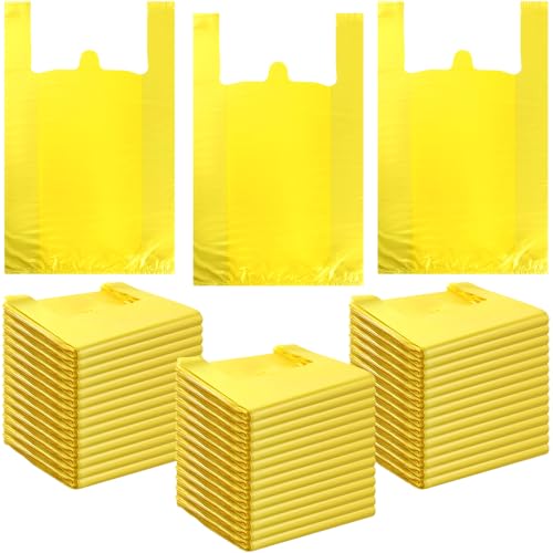 Dunzoom 300 Pcs 300 Pcs T Shirt Bags Bulk Plastic Bags with Handles, Yellow - color: Yellow