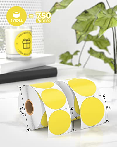 MUNBYN 2 Inch Circle Yellow Thermal Labels for Business, 750 Sheets/1 Roll - color: Yellow, size: 2inch