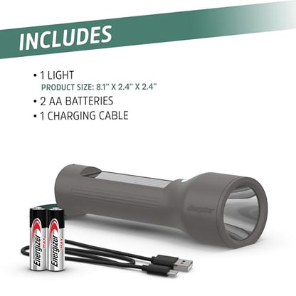 Energizer S-600 LED Flashlight Rechargeable Solar and AA Battery Power Options, Super Bright IPX4 Water Resistant Flashlights High Lumens for Emergencies, Outdoors, DIY