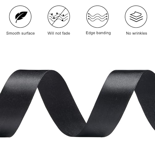 Black Satin Ribbon, 1 Inch, 50 Yards - color: black