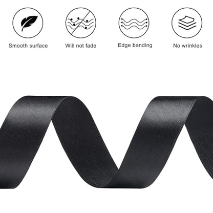 Black Satin Ribbon, 1 Inch, 50 Yards - color: black