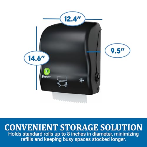 San Jamar Ecologic Simplicity Recycled Plastic Manual Paper Towel Dispenser, Auto Cut Towel Dispenser, Wall Mounted Dispenser with Zero Waste for Home and Business, Black - color: Black