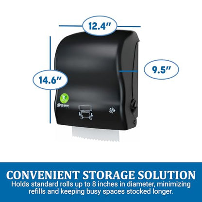 San Jamar Ecologic Simplicity Recycled Plastic Manual Paper Towel Dispenser, Auto Cut Towel Dispenser, Wall Mounted Dispenser with Zero Waste for Home and Business, Black - color: Black