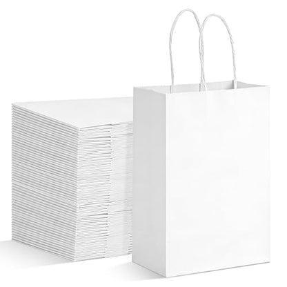 Muetrolay 100 Pack White Gift Paper Bags 3 x 5.25 x 8.25 Inch