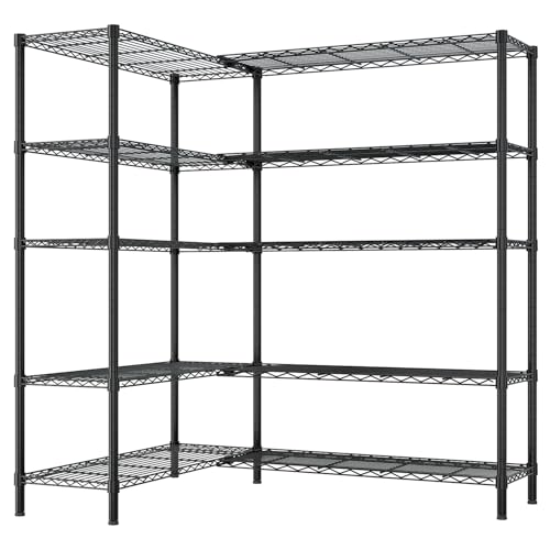 5-Tier Shelf, Adjustable Wire Metal Rack Shelving, Heavy Duty Standing Storage Shelves, Garage, Kitchen, Office, Bathroom, Shelfs Easy Assembly, 69.7" W x 16" D x 71" H, Black - color: Black, size: 5-tier 69.69"W x 15.75"D x 70.87"H