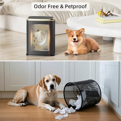 8L/2.1 Gallon Small Bathroom Trash Can with Lid, Swing-Top Rectangular Waste Bin, Stainless Steel Garbage Can for Home, Office, Toilet, Bedroom, Living-Room (Black) - color: Black