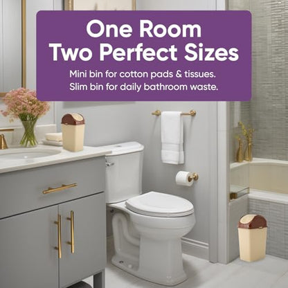 Superio Mini 1.25 Gallon and Small 2.5 Gallon Plastic Trash Cans with Swing Top Lid, Grey Waste Bin for Countertop, Desk, Vanity, Bathroom, 2 Pack (Beige/Brown) - size: 1.25 and 2.5 Gallon, style: 2 Pack