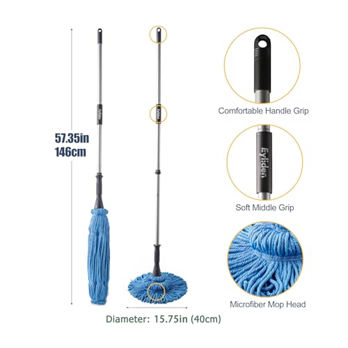 Eyliden Mop with 2 Reusable Microfiber Heads, Easy Wringing Twist Mop - color: Blue