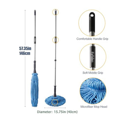 Eyliden Mop with 2 Reusable Microfiber Heads, Easy Wringing Twist Mop - color: Blue
