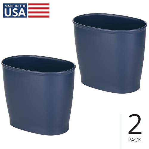 iDesign Slim Plastic Bathroom Trash Can, 2-Pack, Navy - color: Navy, style: Pack of 2
