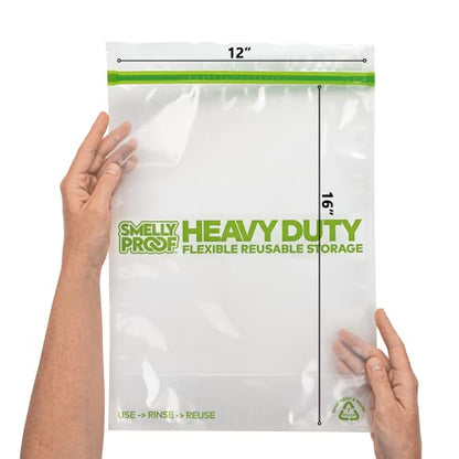 Smelly Proof HEAVY DUTY Reusable STAND-UP Bags for Food Storage, USA Made, NO PEVA & BPA FREE, Reusable Freezer Bags, Dishwasher-Safe, Triple Zip, CLEAR 5-mils XXL 2-Gallon 12" x 16" - 5pk - size: 5pk XXL 2-Gallon 12"x16"
