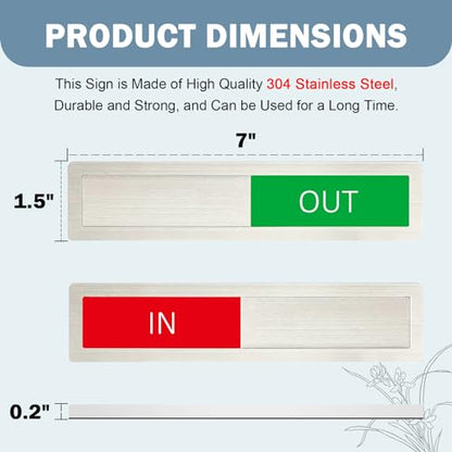 In/Out Sign - Slider Door Indicator, 7'' x 1.5'' - Stainless Steel, Silver - color: In/Out