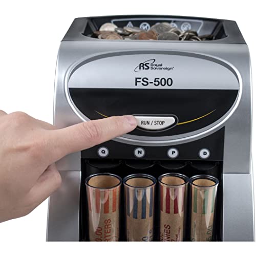 Royal Sovereign USD Coin Sorter with Anti-Jam Technology and Coin Wrapper Starter Pack, Silver (FS-500)