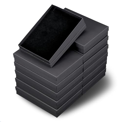 TheDisplayGuys 12-pack Cardboard Gift Boxes w. Velvet Jewelry Insert & Lids - color: Matte Black