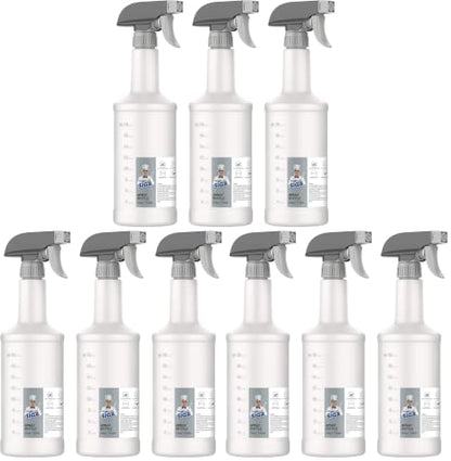 MR.SIGA 24 oz Empty Plastic Spray Bottles for Cleaning Solutions, Heavy Duty Household Reusable Spray Bottles with Measurements and Adjustable Leak Proof Nozzle, 9 Pack - size: 710ml, 9 Pack
