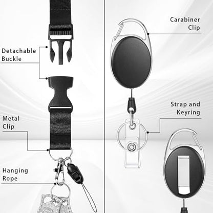 Breakaway Lanyard with Retractable Badge Reel and Hard Id Holder - color: Black Lanyard