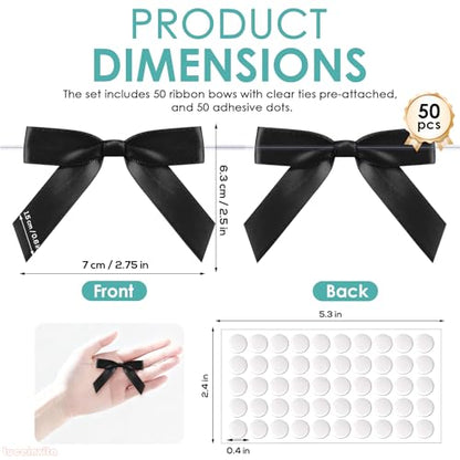 2.5" Black Satin Ribbon Bows (50 Packs) - color: Black, size: 2.5 Inch - 50pcs