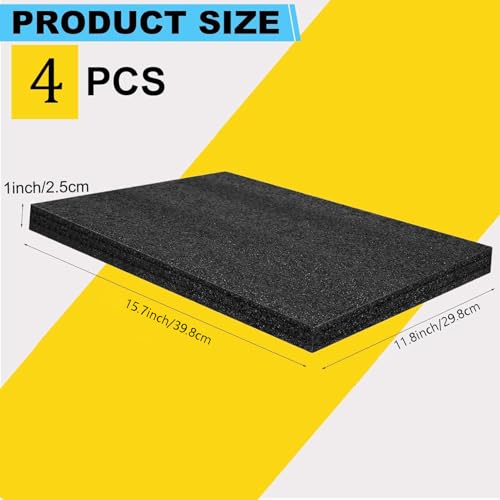 4Pack Customizable Polyethylene Foam Sheets 15.7"X 11.8"X1" Thick Foam Padding for Cases Tool, Black Sheet for Packaging and Crafts - color: Black