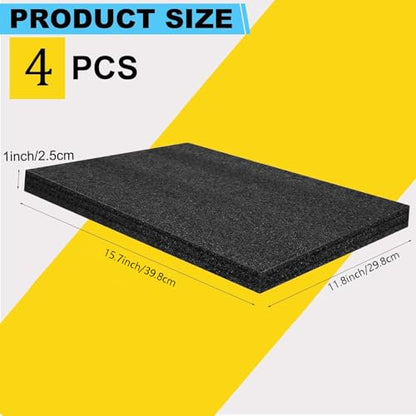 4Pack Customizable Polyethylene Foam Sheets 15.7"X 11.8"X1" Thick Foam Padding for Cases Tool, Black Sheet for Packaging and Crafts - color: Black