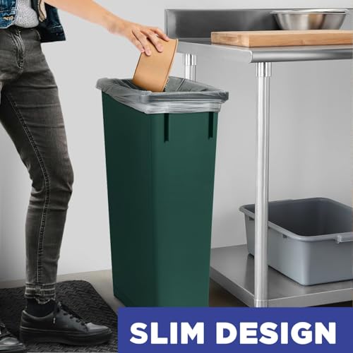 Plexon 23-Gallon Trash Can – Tall Narrow Garbage Bin for Kitchen, Home, Garage, or Commercial Use – Set of 2, Green