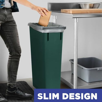 Plexon 23-Gallon Trash Can – Tall Narrow Garbage Bin for Kitchen, Home, Garage, or Commercial Use – Set of 2, Green