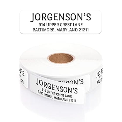 White with Black Print Modern Rolled Address Label/Roll of 500 Personalized Address Labels/Designer Return Address Stickers in Elegant Plastic Dispenser - size: 500 Labels, style: White with Black