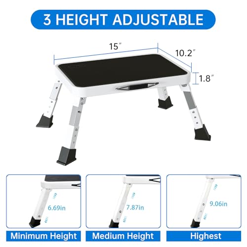 RV Step Stool Foldable Adjustable Height Sturdy Stable Step Ladder with a Non-Slip Platform Camper Step Stool with Non-Slip Rubber Feet, Easy to Carry (White) - size: 3-level