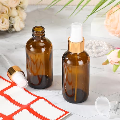 Fumete 2 Pack Glass Spray Bottles 4oz,Amber, Golden Top,Mist Bottle - color: Amber, Golden Top, style: Mist Bottle