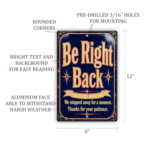 Be Right Back Vintage Enamel Business Sign - style: Be Right Back
