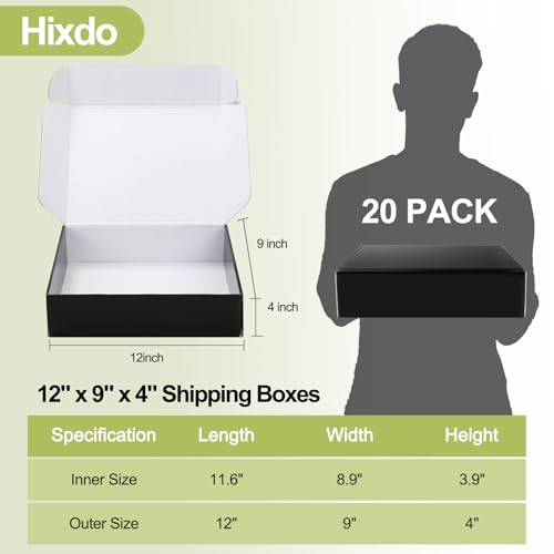 Large Shipping Boxes 20 Pack, 12x9x4 Inch Mailer Boxes, Black - color: Black, size: 12-9-4 Inch