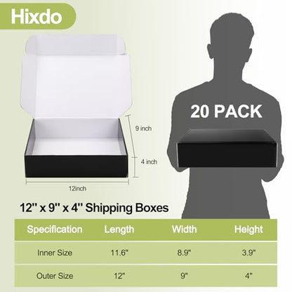 Large Shipping Boxes 20 Pack, 12x9x4 Inch Mailer Boxes, Black - color: Black, size: 12-9-4 Inch