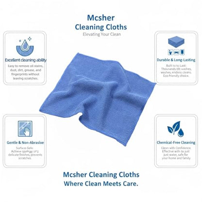 Mcsher Microfiber Cleaning Cloths - 6 Pcak, Blue, 6"x 7" Inch